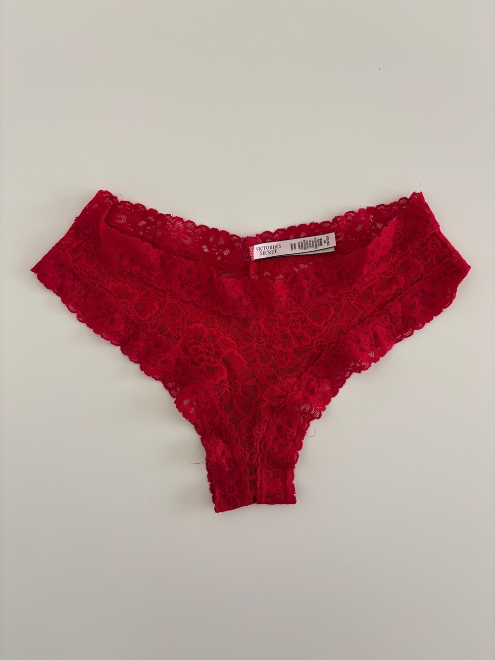 Victoria's Secret red lace underwear with floral pattern